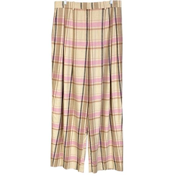 NWT COS Pleated Wide-Leg Checked Trousers Women's 12 - Picture 2 of 10
